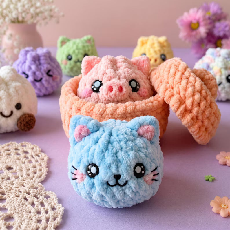 Animal Dumpling Amigurumi Crochet Pattern PDF – 6 Cute Mini Plushies & Gift Basket | Easy Digital Download with Step-by-Step Guide
