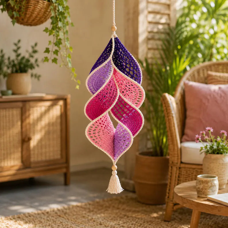 Crochet Wind Spinner Pattern PDF | Rainbow Spiral Hanging Decor | Boho Garden Ornament | Beginner-Friendly | Instant Download + Video Tutorial