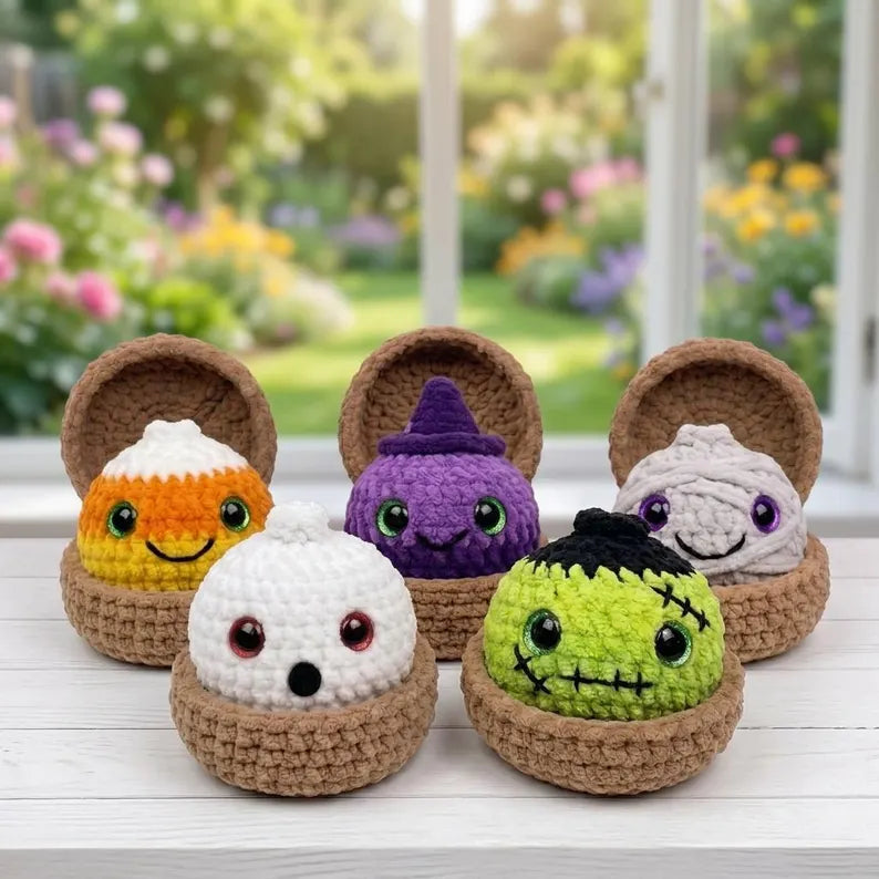 5-in-1 Halloween Dumpling & Steamer Crochet Pattern PDF – 5 Cute No-Sew Amigurumi Plushies | Beginner Digital Download with Step-by-Step Video Tutorial