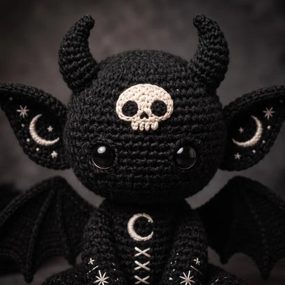 Gothic Bat Crochet Pattern PDF | Nocturne Batling Amigurumi with Skull & Moon Details | Spooky Halloween Decor | Instant Download