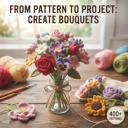 Golden Wool™ |400+ Crochet Flower Patterns Bundle | PDF Crochet Bouquet Collection | Roses, Tulips, Sunflowers & More | Step-by-Step Guide + Video Tutorial