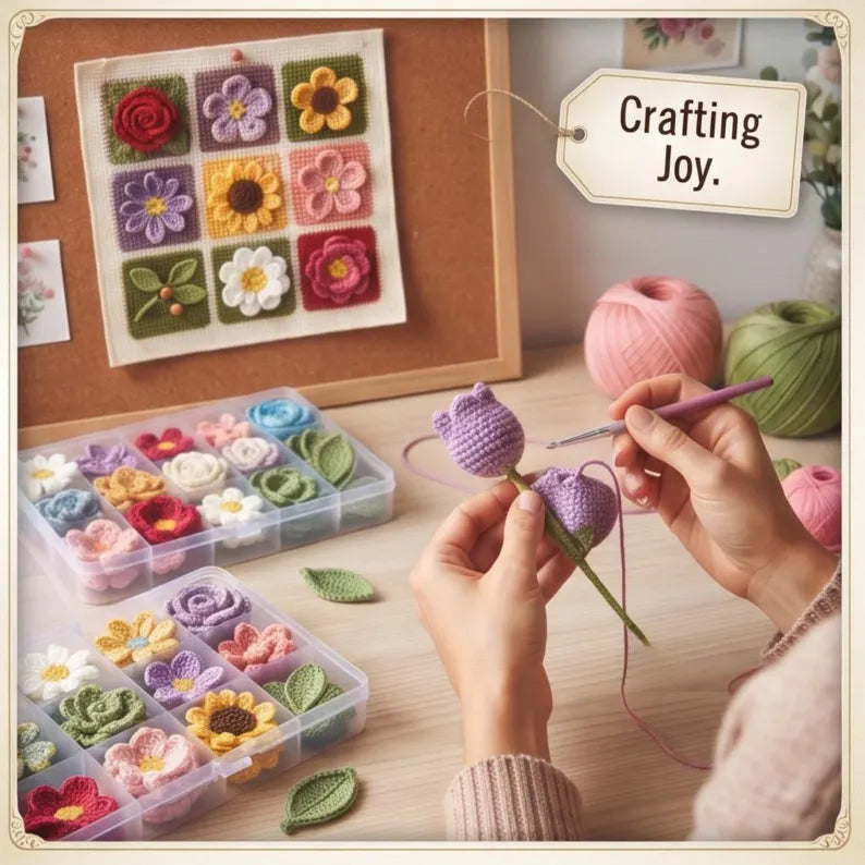 Golden Wool™ |400+ Crochet Flower Patterns Bundle | PDF Crochet Bouquet Collection | Roses, Tulips, Sunflowers & More | Step-by-Step Guide + Video Tutorial