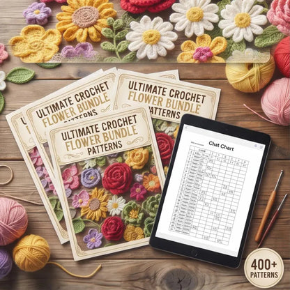 Golden Wool™ |400+ Crochet Flower Patterns Bundle | PDF Crochet Bouquet Collection | Roses, Tulips, Sunflowers & More | Step-by-Step Guide + Video Tutorial