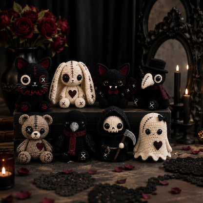 8⁺ Gothic Crochet Pattern Bundle | Creepy Cute Amigurumi Dolls | Halloween Plush PDF Patterns | Instant Digital Download