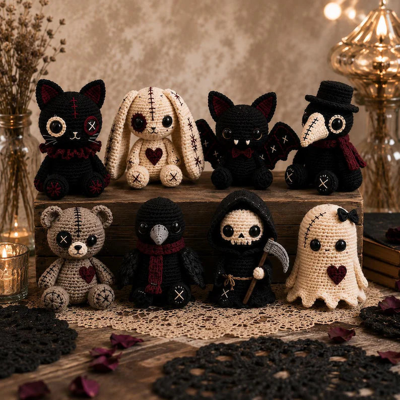 8⁺ Gothic Crochet Pattern Bundle | Creepy Cute Amigurumi Dolls | Halloween Plush PDF Patterns | Instant Digital Download