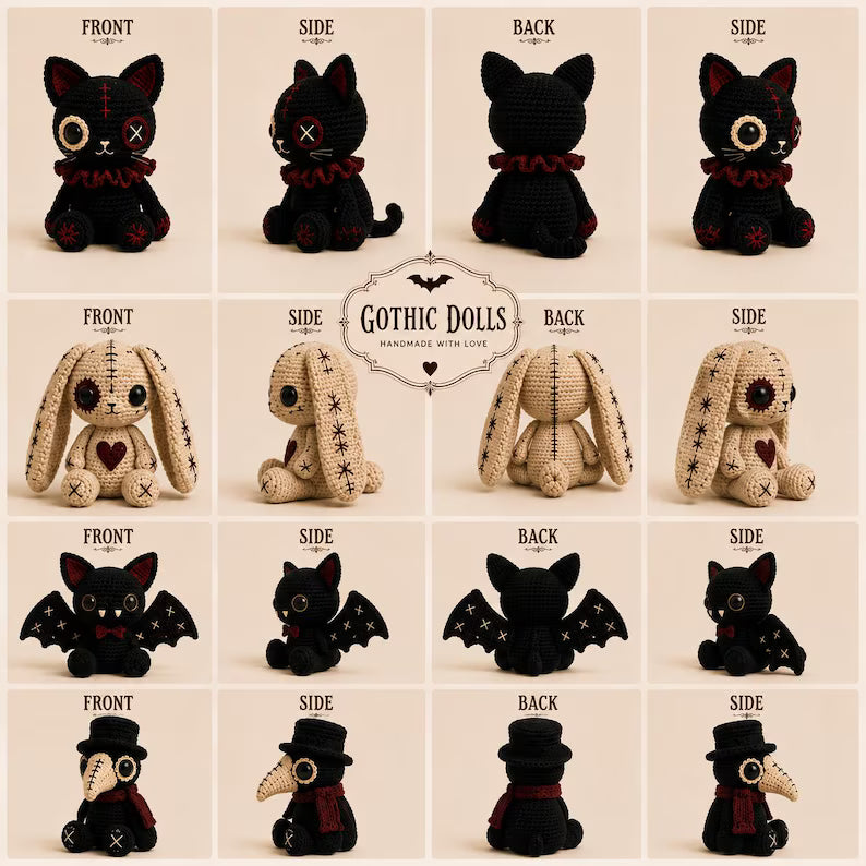 8⁺ Gothic Crochet Pattern Bundle | Creepy Cute Amigurumi Dolls | Halloween Plush PDF Patterns | Instant Digital Download