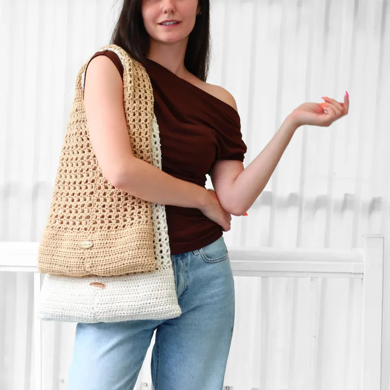 5 Sizes Easy Crochet Bag Pattern PDF | Sydney Crochet Tote Bag | Mesh Market Bag | Beach & Shopping Bag | Beginner-Friendly | Instant Download + Video Tutorial