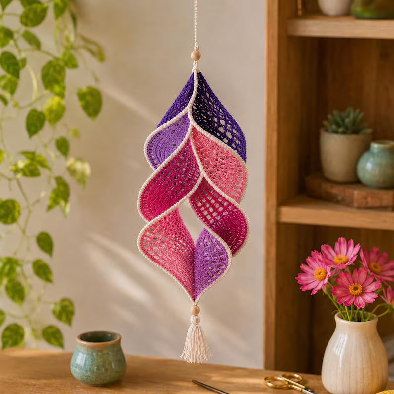 Crochet Wind Spinner Pattern PDF | Rainbow Spiral Hanging Decor | Boho Garden Ornament | Beginner-Friendly | Instant Download + Video Tutorial