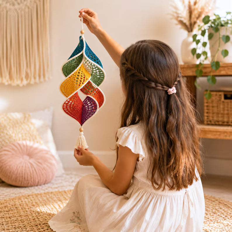 Crochet Wind Spinner Pattern PDF | Rainbow Spiral Hanging Decor | Boho Garden Ornament | Beginner-Friendly | Instant Download + Video Tutorial