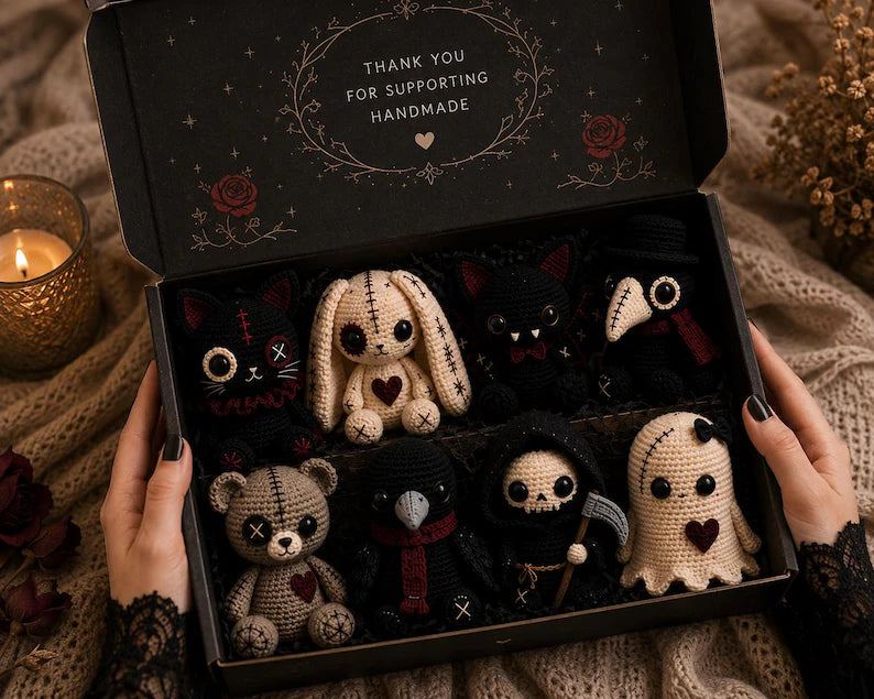 8⁺ Gothic Crochet Pattern Bundle | Creepy Cute Amigurumi Dolls | Halloween Plush PDF Patterns | Instant Digital Download