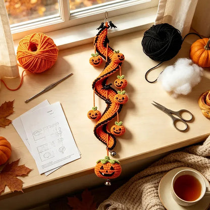 Halloween Crochet Spiral Wind Pattern – Ghost, Pumpkin, Cat & Bat Hanging Decor PDF