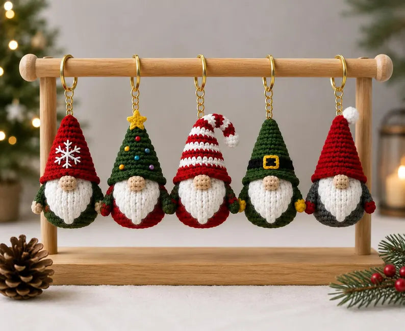 10-in-1 Christmas Gnome Crochet Pattern Bundle PDF | Mini Amigurumi Gnome Keychains & Holiday Ornaments | Instant Download