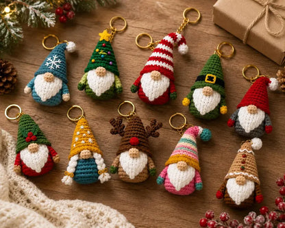 10-in-1 Christmas Gnome Crochet Pattern Bundle PDF | Mini Amigurumi Gnome Keychains & Holiday Ornaments | Instant Download