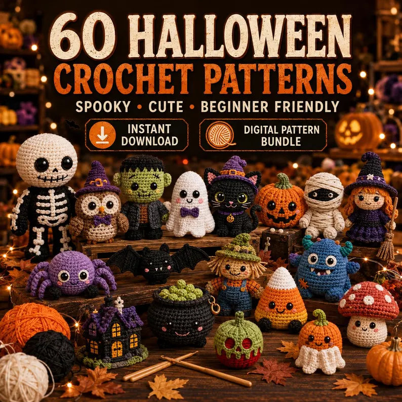 60+ Halloween Crochet Patterns Bundle – Cute & Spooky Amigurumi PDF Patterns