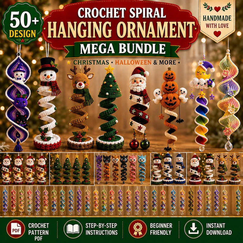 50+ Crochet Christmas & Halloween Spiral Pattern Bundle PDF | Holiday Wind Spinner Ornaments | Hanging Crochet Decor Patterns