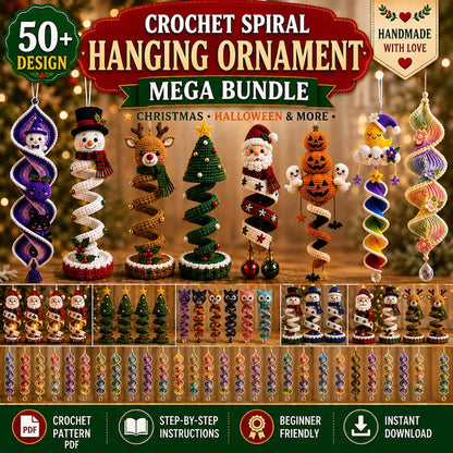 50+ Crochet Christmas & Halloween Spiral Pattern Bundle PDF | Holiday Wind Spinner Ornaments | Hanging Crochet Decor Patterns