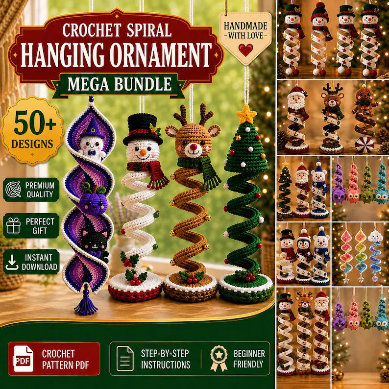 50+ Crochet Christmas & Halloween Spiral Pattern Bundle PDF | Holiday Wind Spinner Ornaments | Hanging Crochet Decor Patterns