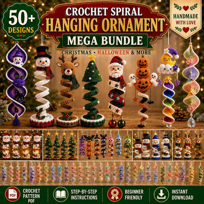 50+ Crochet Christmas & Halloween Spiral Pattern Bundle PDF | Holiday Wind Spinner Ornaments | Hanging Crochet Decor Patterns