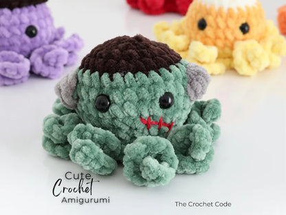 5-in-1 Halloween Octopus Crochet Pattern PDF | No-Sew Spooky Amigurumi Bundle | Pumpkin, Witch, Frankenstein & Candy Corn Plush | Instant Download