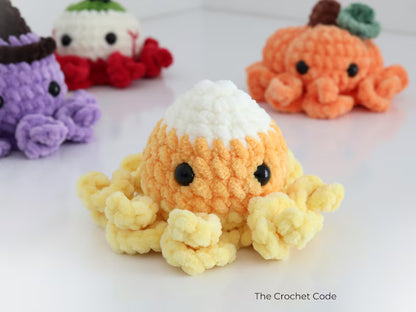 5-in-1 Halloween Octopus Crochet Pattern PDF | No-Sew Spooky Amigurumi Bundle | Pumpkin, Witch, Frankenstein & Candy Corn Plush | Instant Download