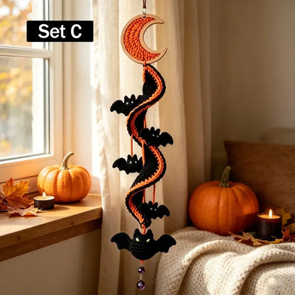 Halloween Crochet Spiral Wind Pattern – Ghost, Pumpkin, Cat & Bat Hanging Decor PDF