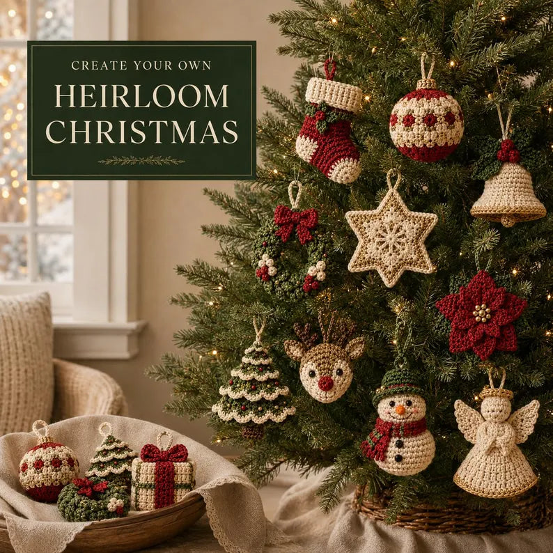 12-in-1 Christmas Crochet Ornament Pattern Bundle PDF | Heirloom Holiday Tree Decorations | Christmas Amigurumi Patterns | Instant Download