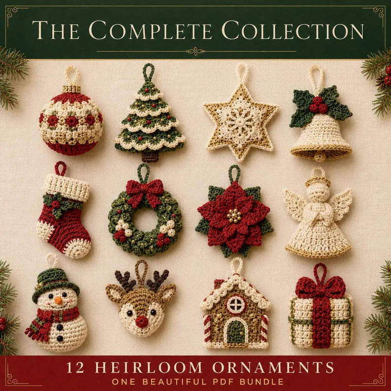 12-in-1 Christmas Crochet Ornament Pattern Bundle PDF | Heirloom Holiday Tree Decorations | Christmas Amigurumi Patterns | Instant Download