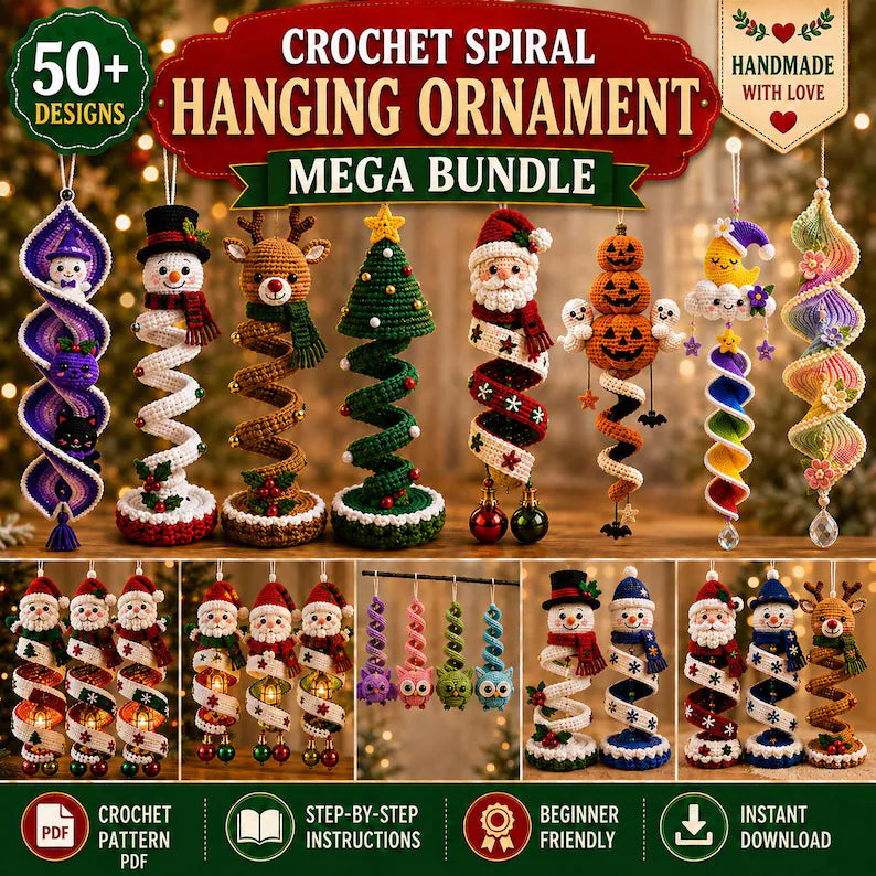 50+ Crochet Christmas & Halloween Spiral Pattern Bundle PDF | Holiday Wind Spinner Ornaments | Hanging Crochet Decor Patterns