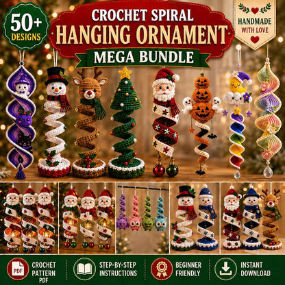 50+ Crochet Christmas & Halloween Spiral Pattern Bundle PDF | Holiday Wind Spinner Ornaments | Hanging Crochet Decor Patterns