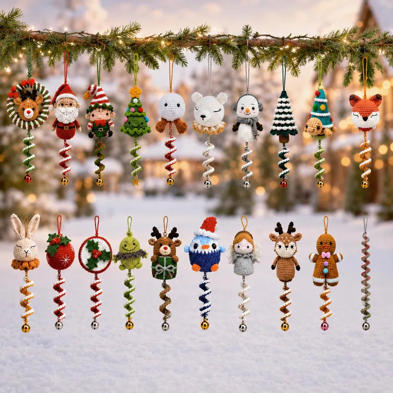50-in-1 Christmas Wind Spinner Crochet Pattern Bundle PDF | Spiral Hanging Ornaments | Santa, Reindeer, Snowman & Holiday Decor