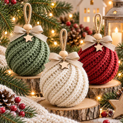 Crochet Christmas Bauble Ornament Pattern PDF | Twisted Rib Christmas Ball | Rustic Tree Decoration | Beginner Friendly Holiday Crochet | Instant Download