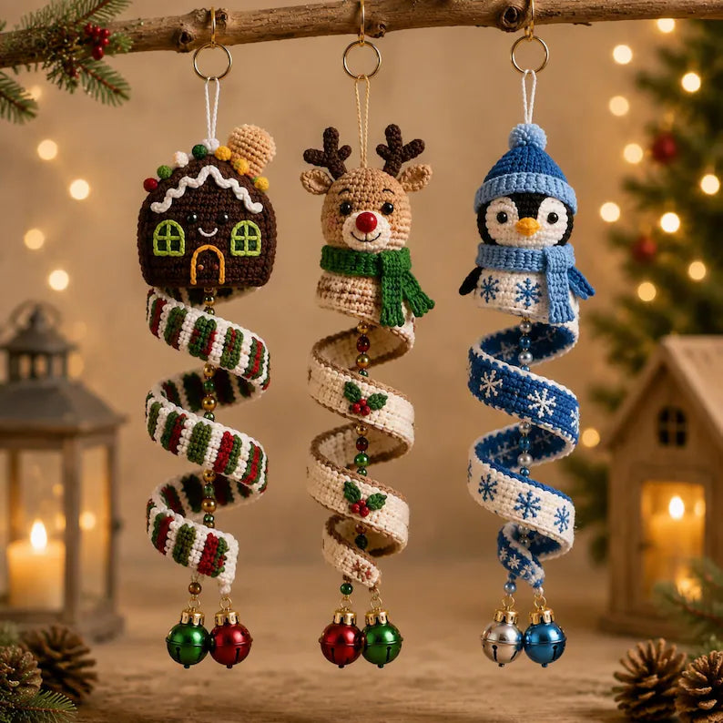 10+ Christmas Spiral Ornament Crochet Pattern Bundle PDF | Santa Snowman Reindeer Penguin Amigurumi | Holiday Hanging Decor | Digital Download