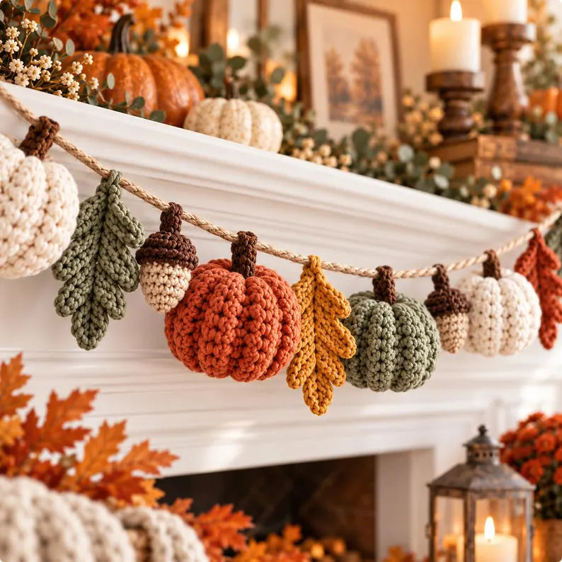 Pumpkin Garland Crochet Pattern PDF | Fall Mantel Decor | Autumn Pumpkin, Leaf & Acorn Garland | Thanksgiving Crochet Decoration | Digital Download