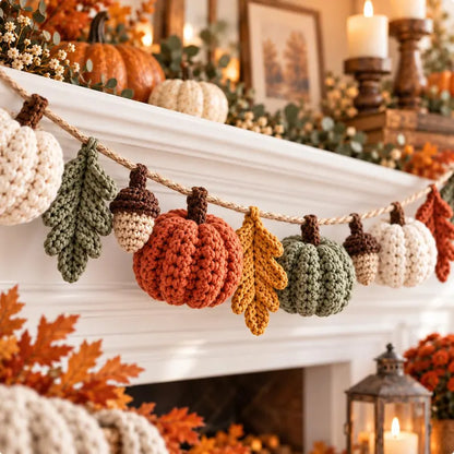 Pumpkin Garland Crochet Pattern PDF | Fall Mantel Decor | Autumn Pumpkin, Leaf & Acorn Garland | Thanksgiving Crochet Decoration | Digital Download