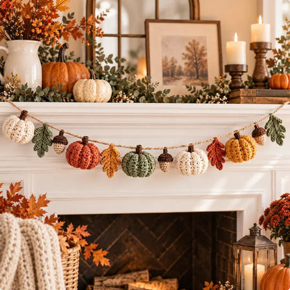 Pumpkin Garland Crochet Pattern PDF | Fall Mantel Decor | Autumn Pumpkin, Leaf & Acorn Garland | Thanksgiving Crochet Decoration | Digital Download