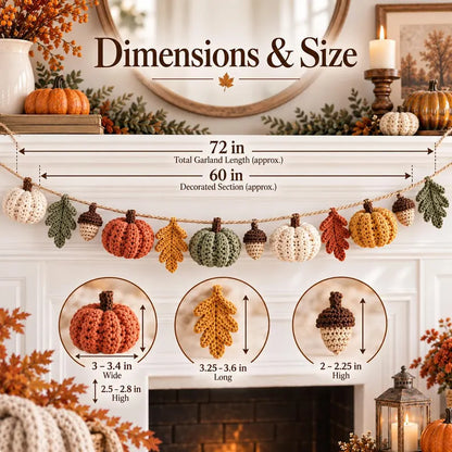 Pumpkin Garland Crochet Pattern PDF | Fall Mantel Decor | Autumn Pumpkin, Leaf & Acorn Garland | Thanksgiving Crochet Decoration | Digital Download