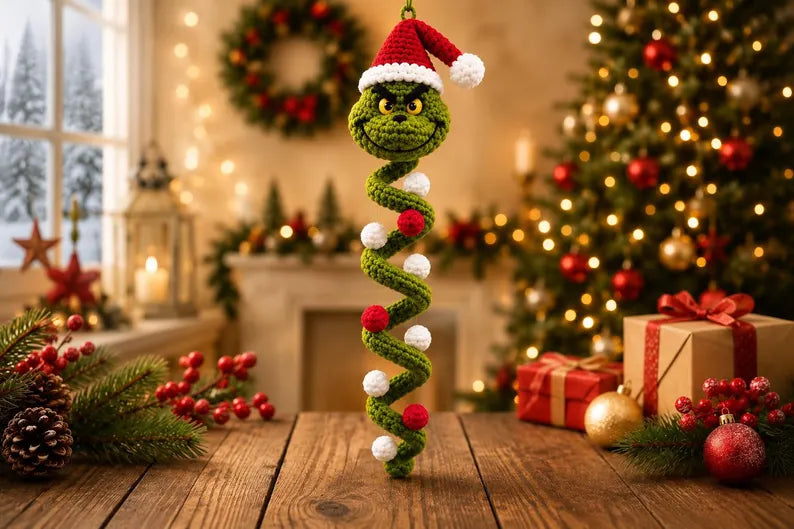 Grinch Crochet Pattern PDF | Christmas Spiral Hanging Ornament | Grinch Amigurumi Holiday Decoration | Instant Download