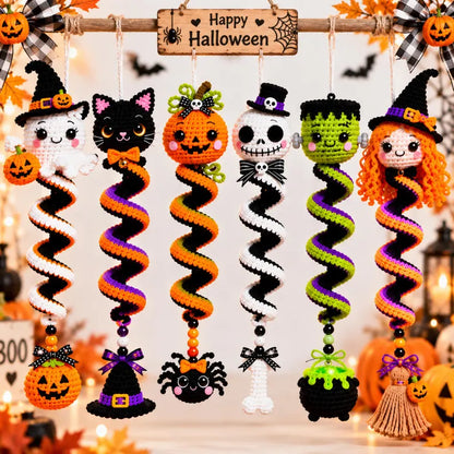 6-in-1 Halloween Spiral Ornament Crochet Pattern Bundle PDF | Ghost Black Cat Pumpkin Skull Frankenstein Witch | Spooky Hanging Decor