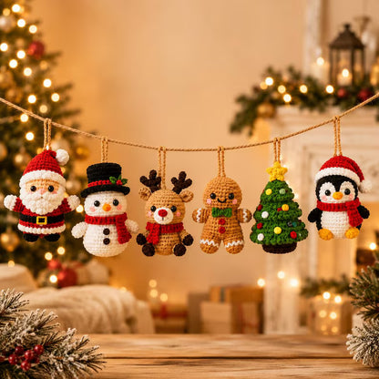 6-in-1 Christmas Crochet Ornament Pattern Bundle PDF | Santa, Snowman, Reindeer & Holiday Amigurumi | Hanging Decorations | Instant Download