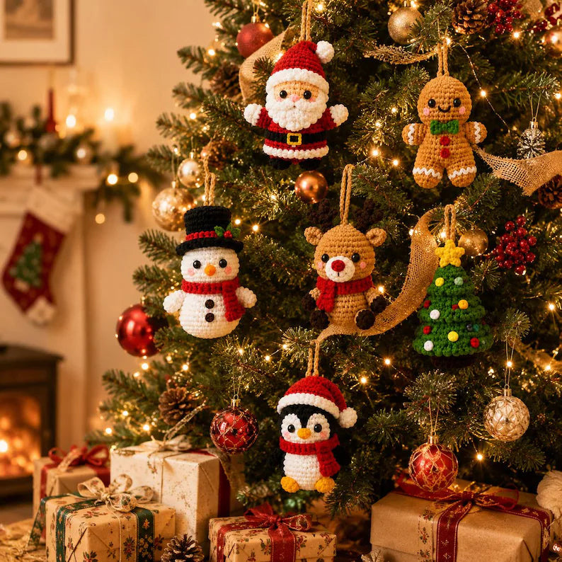 6-in-1 Christmas Crochet Ornament Pattern Bundle PDF | Santa, Snowman, Reindeer & Holiday Amigurumi | Hanging Decorations | Instant Download