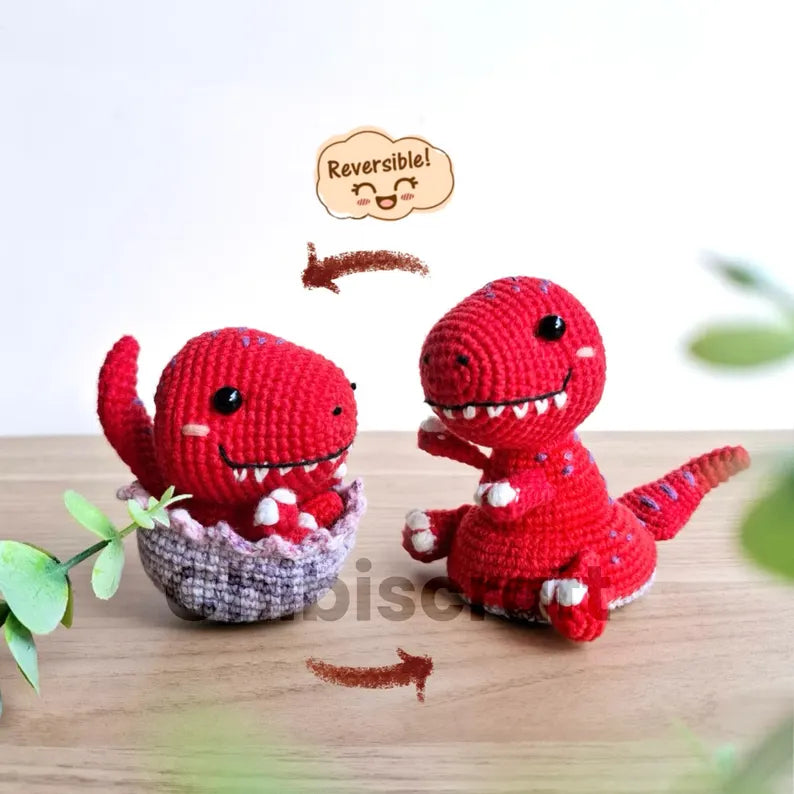 5-in-1 Reversible Dinosaur Crochet Pattern PDF | T-Rex Triceratops Brachiosaurus Amigurumi | Hatching Egg Dino Plush | Digital Download