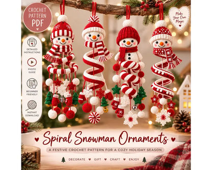 Snowman Spiral Hanging Crochet Pattern PDF | Christmas Snowman Ornament | Winter Amigurumi Mobile | Holiday Crochet Decor | Digital Download