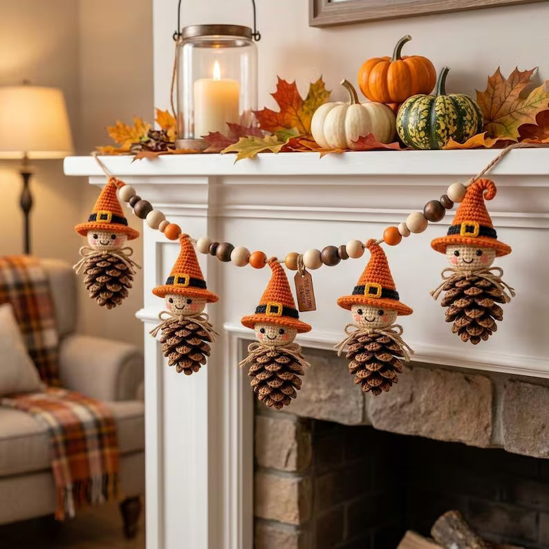 Crochet Pine Cone Witch Ornament Pattern PDF | Halloween Witch Amigurumi | Fall Woodland Hanging Decor | Autumn Crochet Pattern | Digital Download