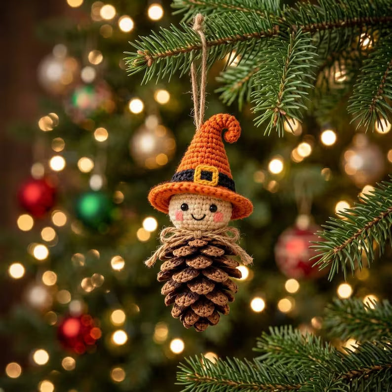 Crochet Pine Cone Witch Ornament Pattern PDF | Halloween Witch Amigurumi | Fall Woodland Hanging Decor | Autumn Crochet Pattern | Digital Download