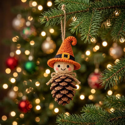 Crochet Pine Cone Witch Ornament Pattern PDF | Halloween Witch Amigurumi | Fall Woodland Hanging Decor | Autumn Crochet Pattern | Digital Download