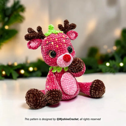 Strawberry Reindeer Crochet Pattern PDF | Christmas Reindeer Amigurumi Pattern | Fruit Reindeer Plushie | Holiday Crochet Gift | Instant Download