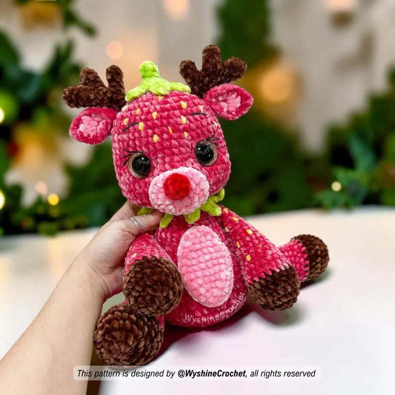 Strawberry Reindeer Crochet Pattern PDF | Christmas Reindeer Amigurumi Pattern | Fruit Reindeer Plushie | Holiday Crochet Gift | Instant Download