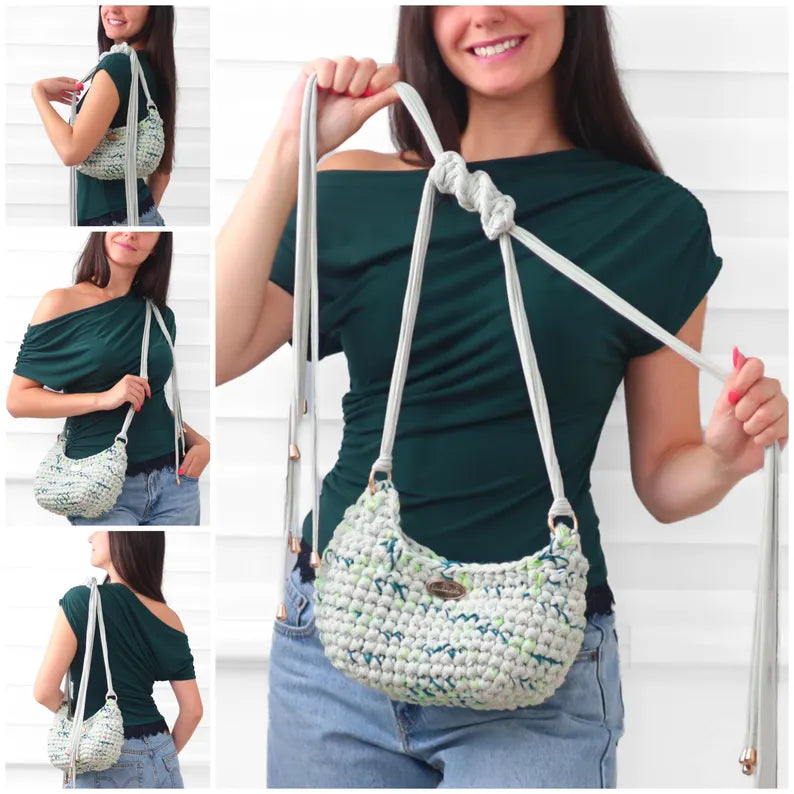 4-in-1 Santorini Crochet Bag Pattern PDF | Chunky Shoulder Bag & Crossbody Purse Pattern | T-Shirt Yarn Handbag | Instant Download