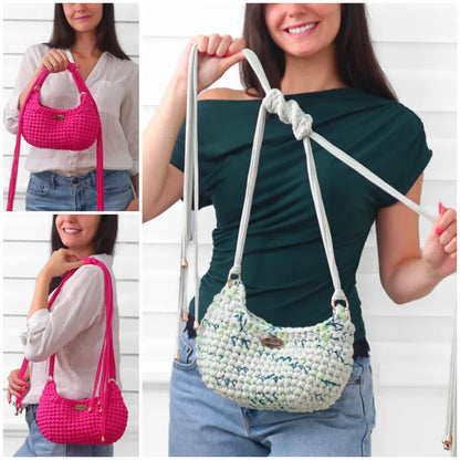 4-in-1 Santorini Crochet Bag Pattern PDF | Chunky Shoulder Bag & Crossbody Purse Pattern | T-Shirt Yarn Handbag | Instant Download
