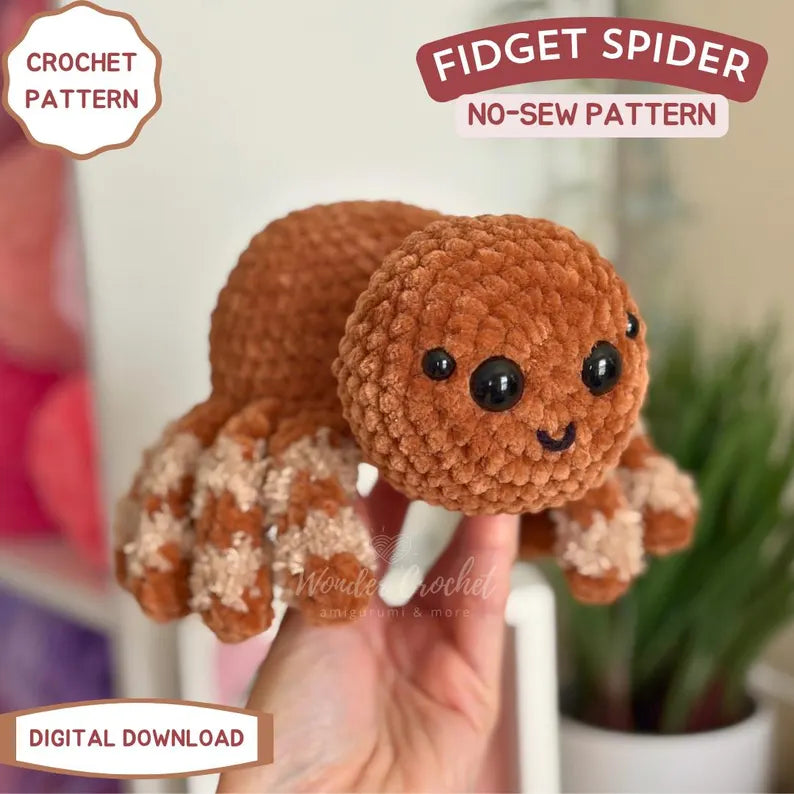 No-Sew Fidget Spider Crochet Pattern PDF | Weighted Amigurumi Spider with Snapping Legs | Cute Halloween Plush Pattern | Digital Download